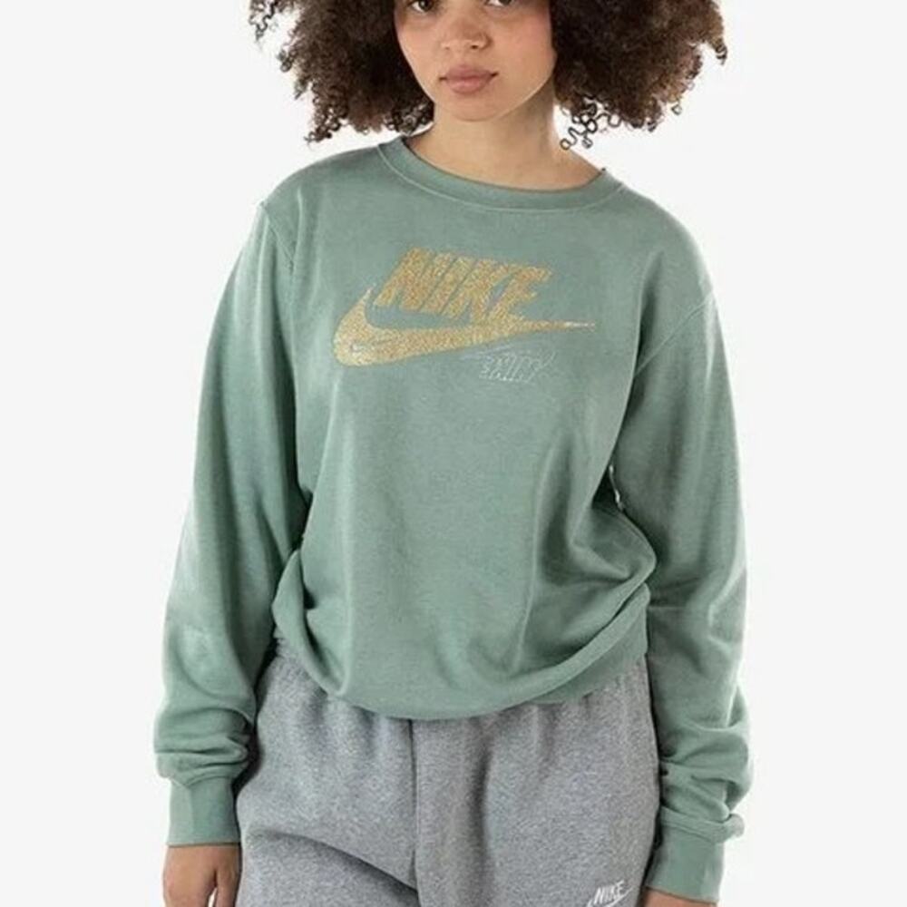 NEW Nike NSW Club Fleece Glitter Crew Jade Smoke Women's XL Sweatshirt